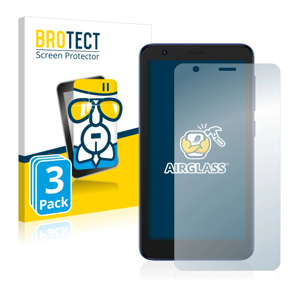 Face avant d’un emballage produit avec le logo de la marque BROTECT. À côté, l’appareil ZTE Blade L9 est représenté avec la pr