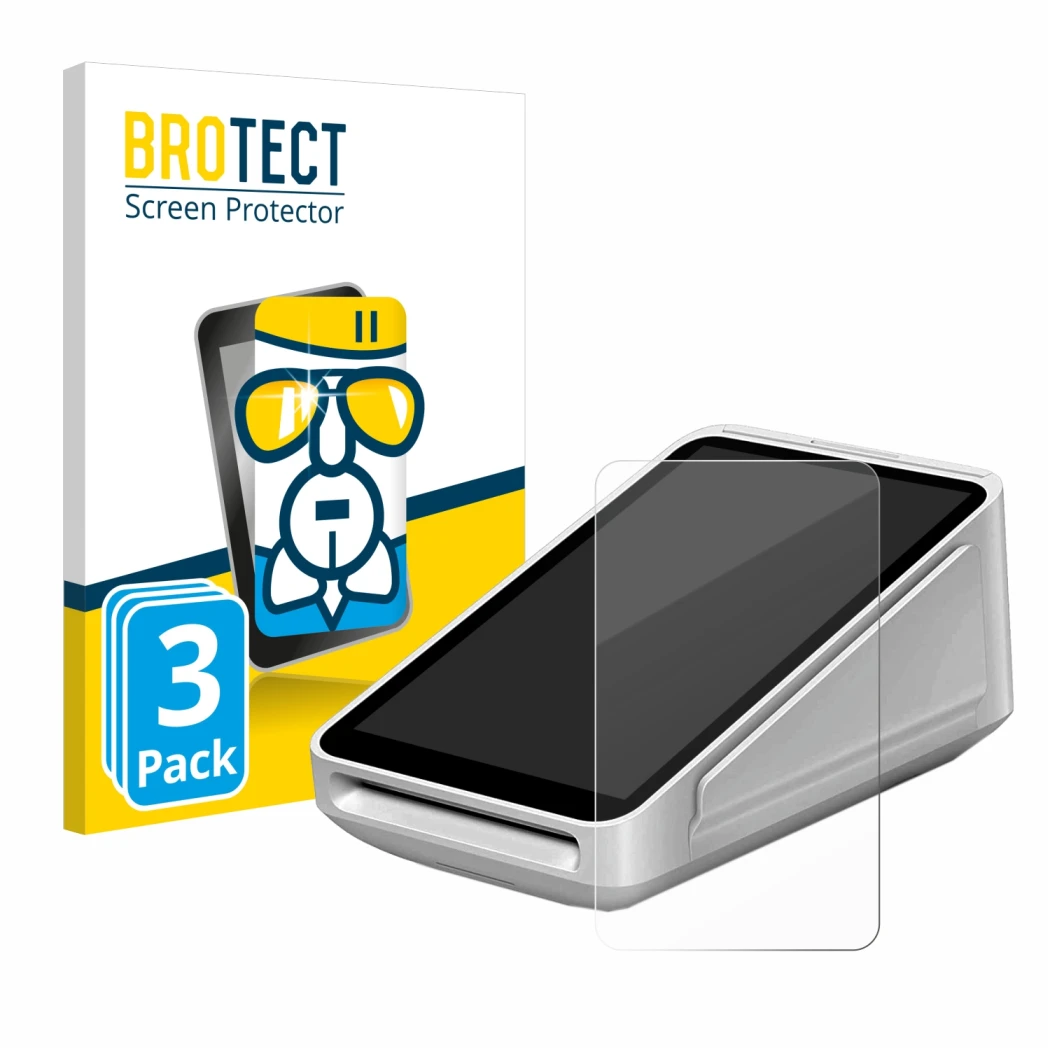 Face avant d’un emballage produit avec le logo de la marque BROTECT. À côté, l’appareil Square Terminal est représenté avec la