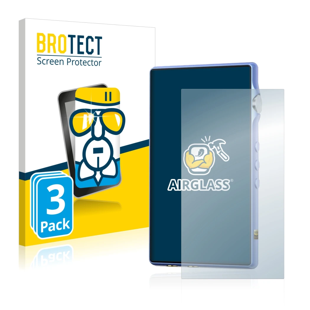 Face avant d’un emballage produit avec le logo de la marque BROTECT. À côté, l’appareil iBasso DX170 est représenté avec la pr
