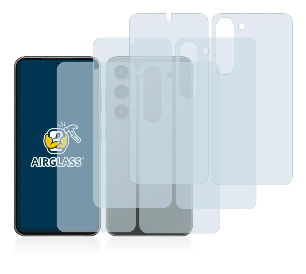 Image de l'appareil Samsung Galaxy S23 (Avant+Arrière) avec une grande variété de protections d'écran.