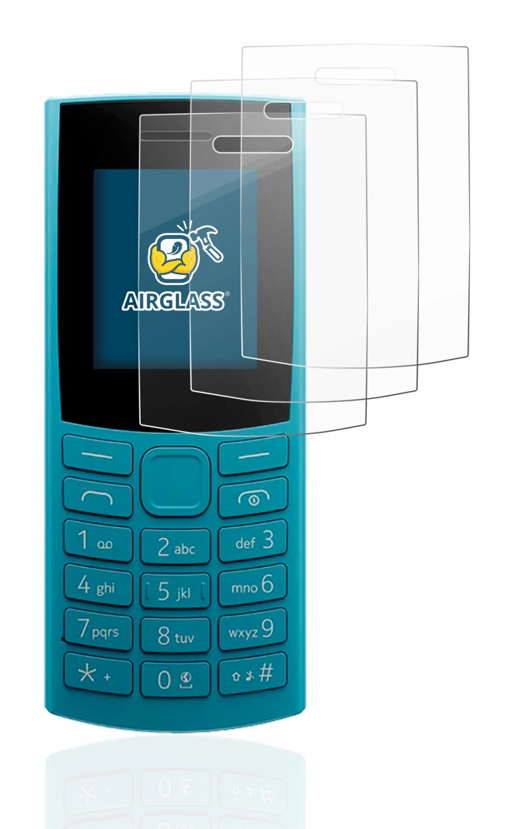 Image de l'appareil Nokia 105 4G (2023) avec une grande variété de protections d'écran.