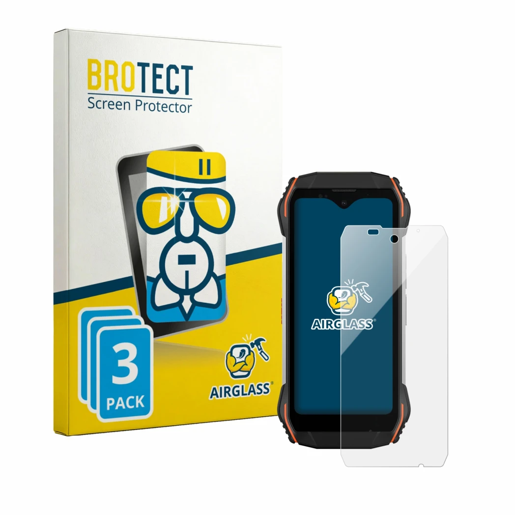 Face avant d’un emballage produit avec le logo de la marque BROTECT. À côté, l’appareil Blackview N6000 est représenté avec la