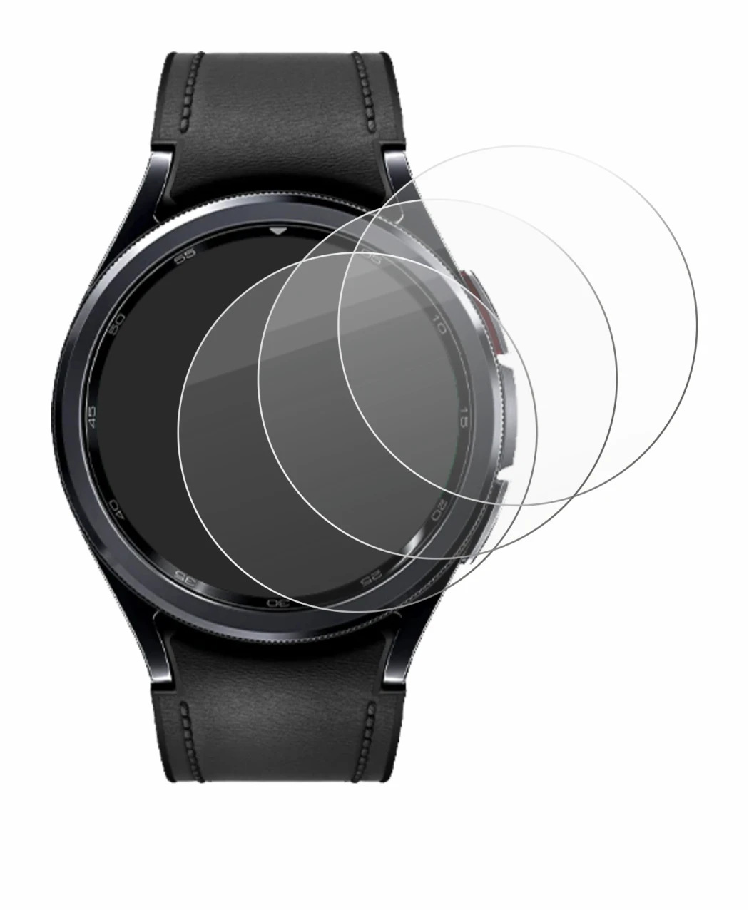 Image de l'appareil Samsung Galaxy Watch 6 Classic (43 mm) avec une grande variété de protections d'écran.