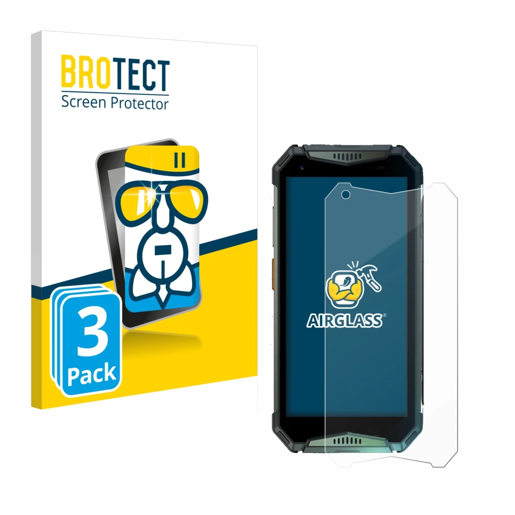 Face avant d’un emballage produit avec le logo de la marque BROTECT. À côté, l’appareil Ulefone Armor 20WT est représenté avec