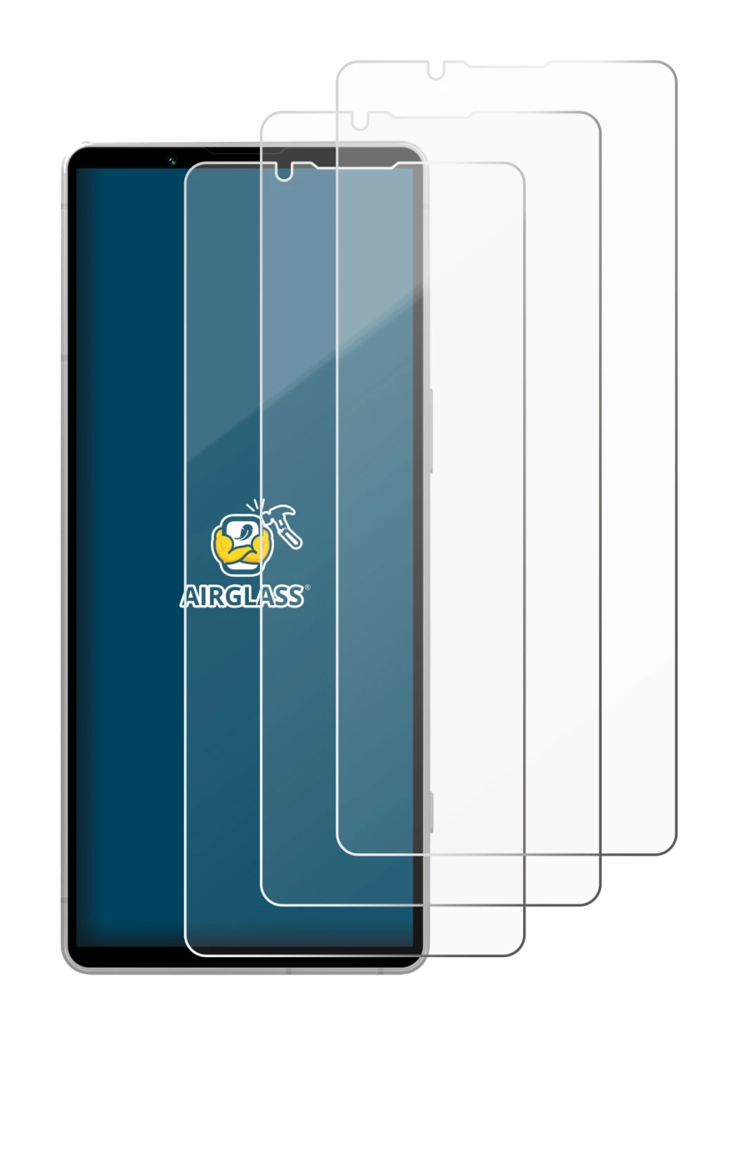 Image de l'appareil Sony Xperia 5 V avec une grande variété de protections d'écran.