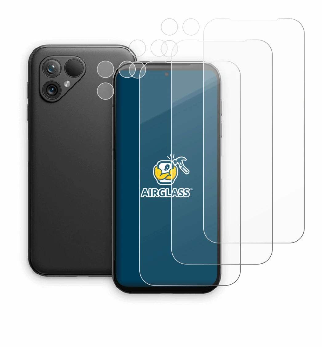 Image de l'appareil Fairphone 5 (Avant+Caméra) avec une grande variété de protections d'écran.