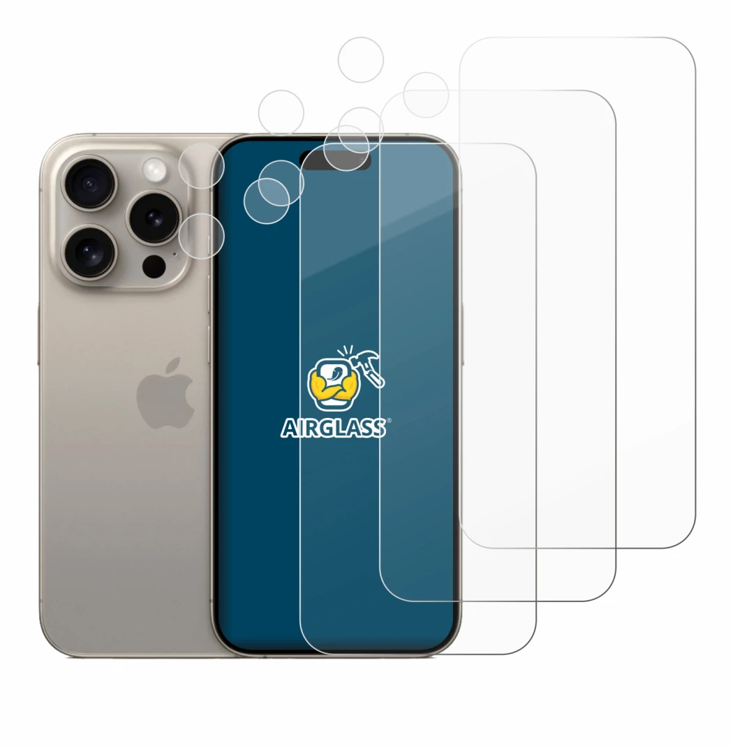 Image de l'appareil Apple iPhone 15 Pro (Avant+Caméra) avec une grande variété de protections d'écran.