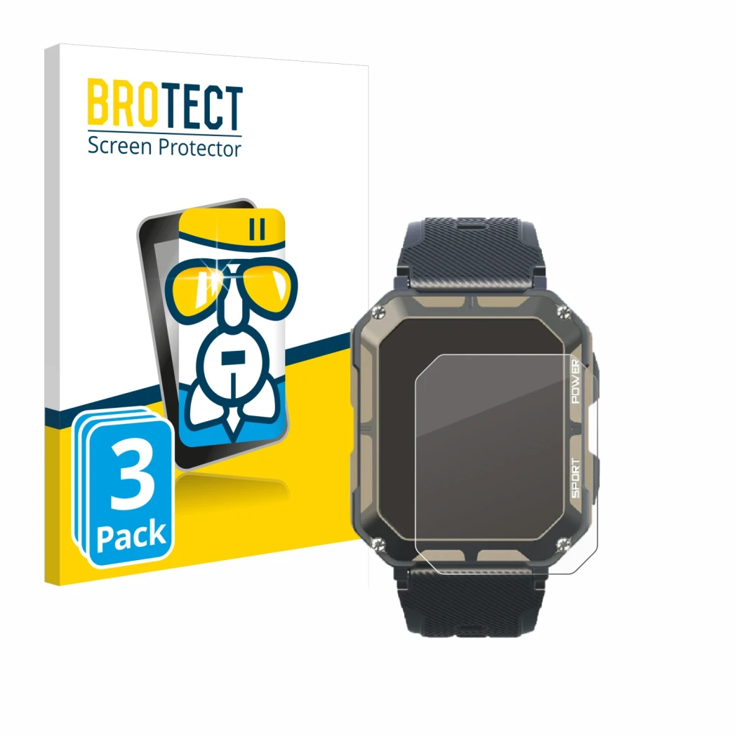 Face avant d’un emballage produit avec le logo de la marque BROTECT. À côté, l’appareil Blackview C20Pro 1.83