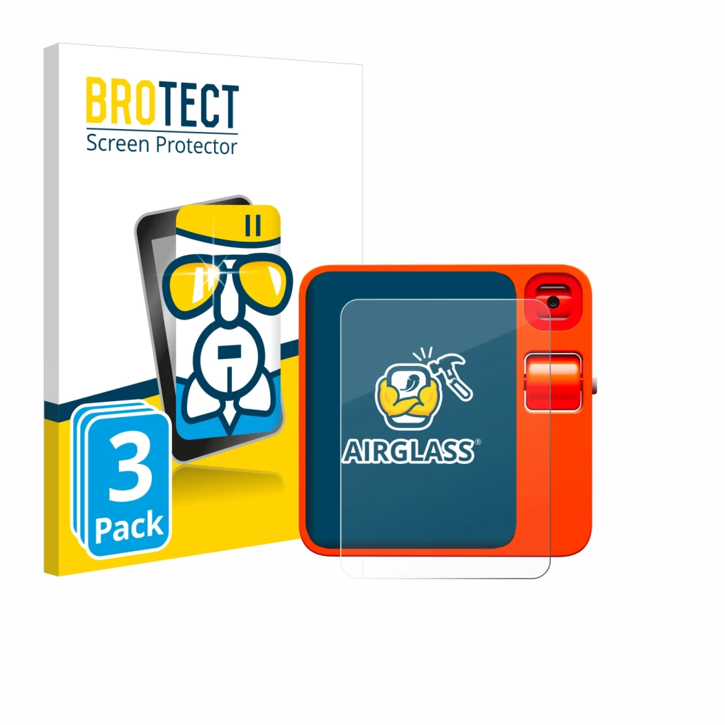 Face avant d’un emballage produit avec le logo de la marque BROTECT. À côté, l’appareil rabbit r1 est représenté avec la prote