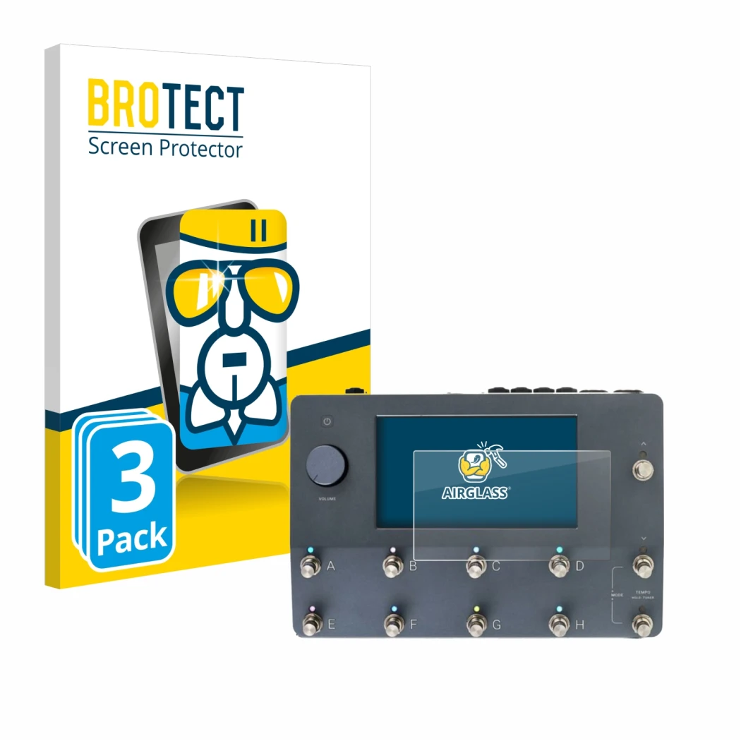 Face avant d’un emballage produit avec le logo de la marque BROTECT. À côté, l’appareil Neural DSP Quad Cortex est représenté