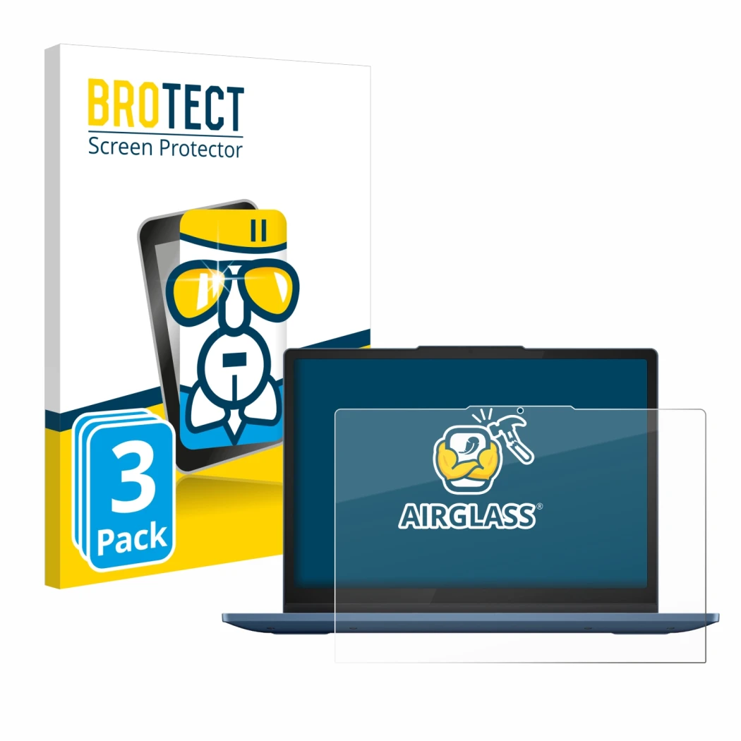 Face avant d’un emballage produit avec le logo de la marque BROTECT. À côté, l’appareil Lenovo IdeaPad Flex 3 Chrome 12IAN8 es