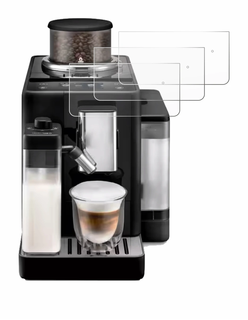 Image de l'appareil DeLonghi Rivelia avec une grande variété de protections d'écran.