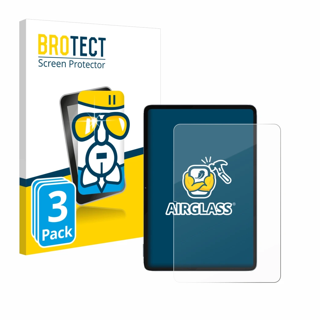 Face avant d’un emballage produit avec le logo de la marque BROTECT. À côté, l’appareil Xiaomi Pad 6S Pro 12.4