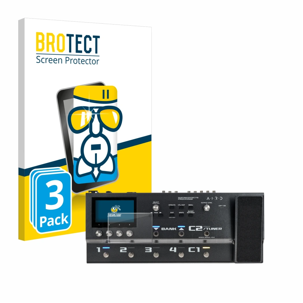 Face avant d’un emballage produit avec le logo de la marque BROTECT. À côté, l’appareil Boss GX-100 est représenté avec la pro