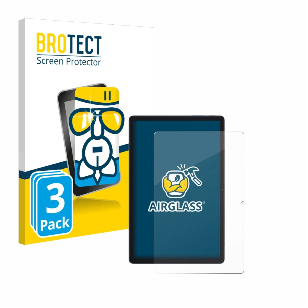 Face avant d’un emballage produit avec le logo de la marque BROTECT. À côté, l’appareil Blackview Tab 80 est représenté avec l