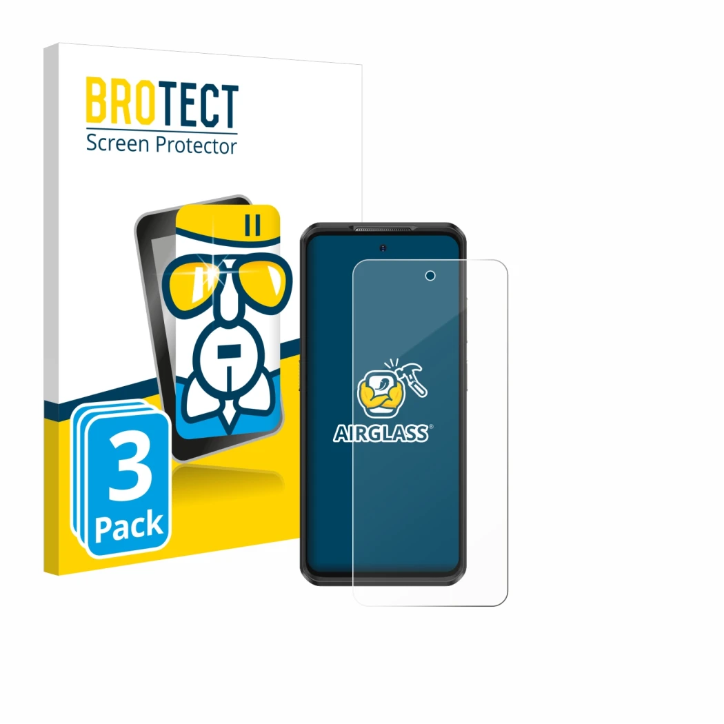 Face avant d’un emballage produit avec le logo de la marque BROTECT. À côté, l’appareil Ulefone Armor 25T Pro est représenté a
