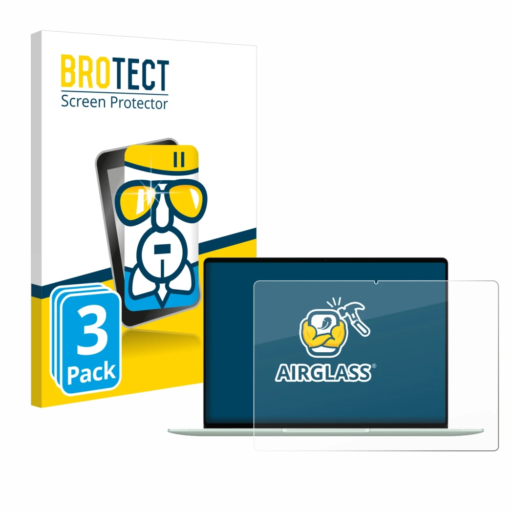 Face avant d’un emballage produit avec le logo de la marque BROTECT. À côté, l’appareil Huawei MateBook 14 2024 est représenté