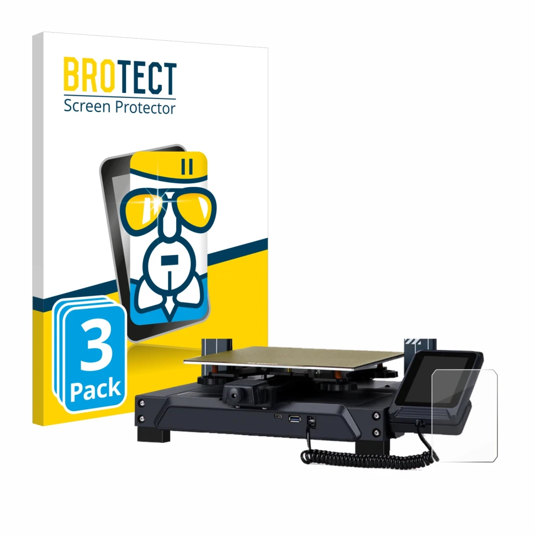 Face avant d’un emballage produit avec le logo de la marque BROTECT. À côté, l’appareil Elegoo Neptun 4 est représenté avec la
