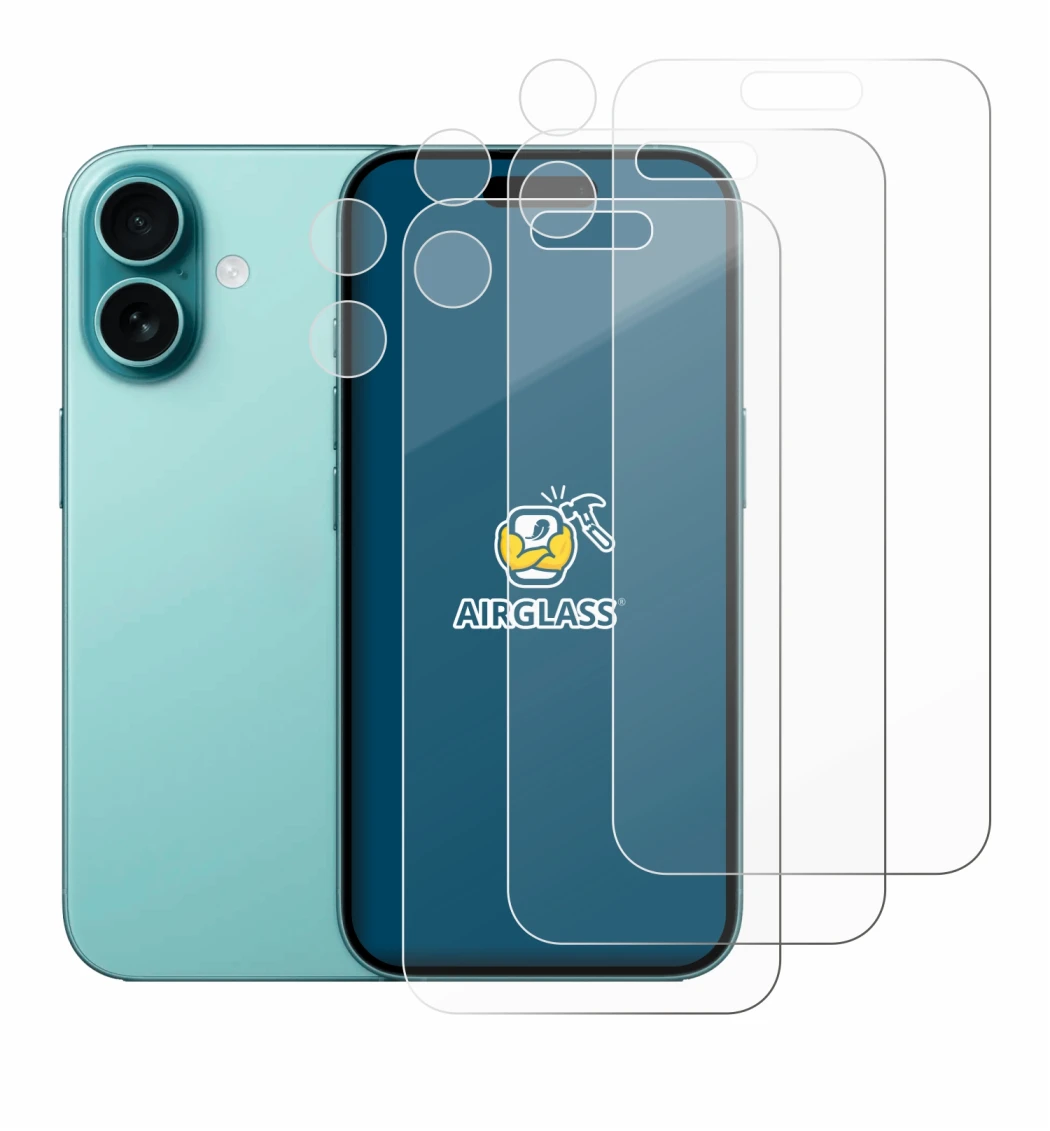 Image de l'appareil Apple iPhone 16 (Avant+Caméra) avec une grande variété de protections d'écran.