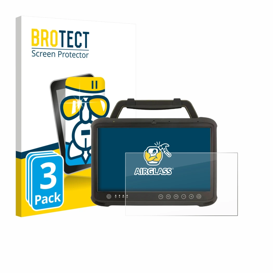 Face avant d’un emballage produit avec le logo de la marque BROTECT. À côté, l’appareil Winmate M133WK est représenté avec la