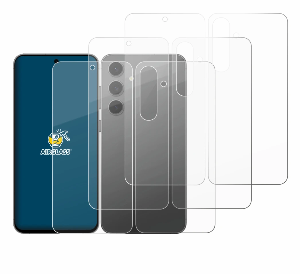 Image de l'appareil Samsung Galaxy S24 FE (Avant+Arrière) avec une grande variété de protections d'écran.