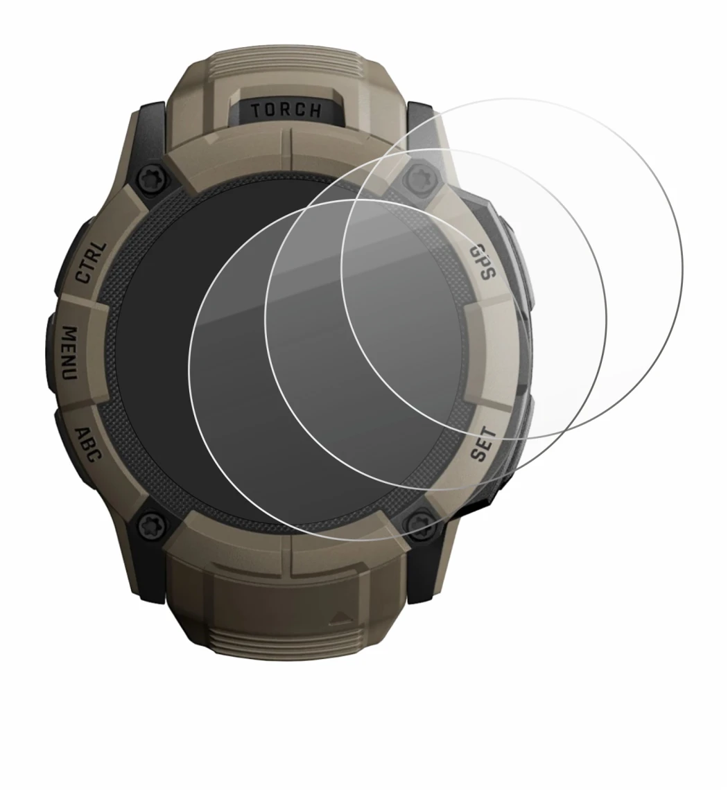 Image de l'appareil Garmin Instinct 2X Solar Tactical Edition avec une grande variété de protections d'écran.