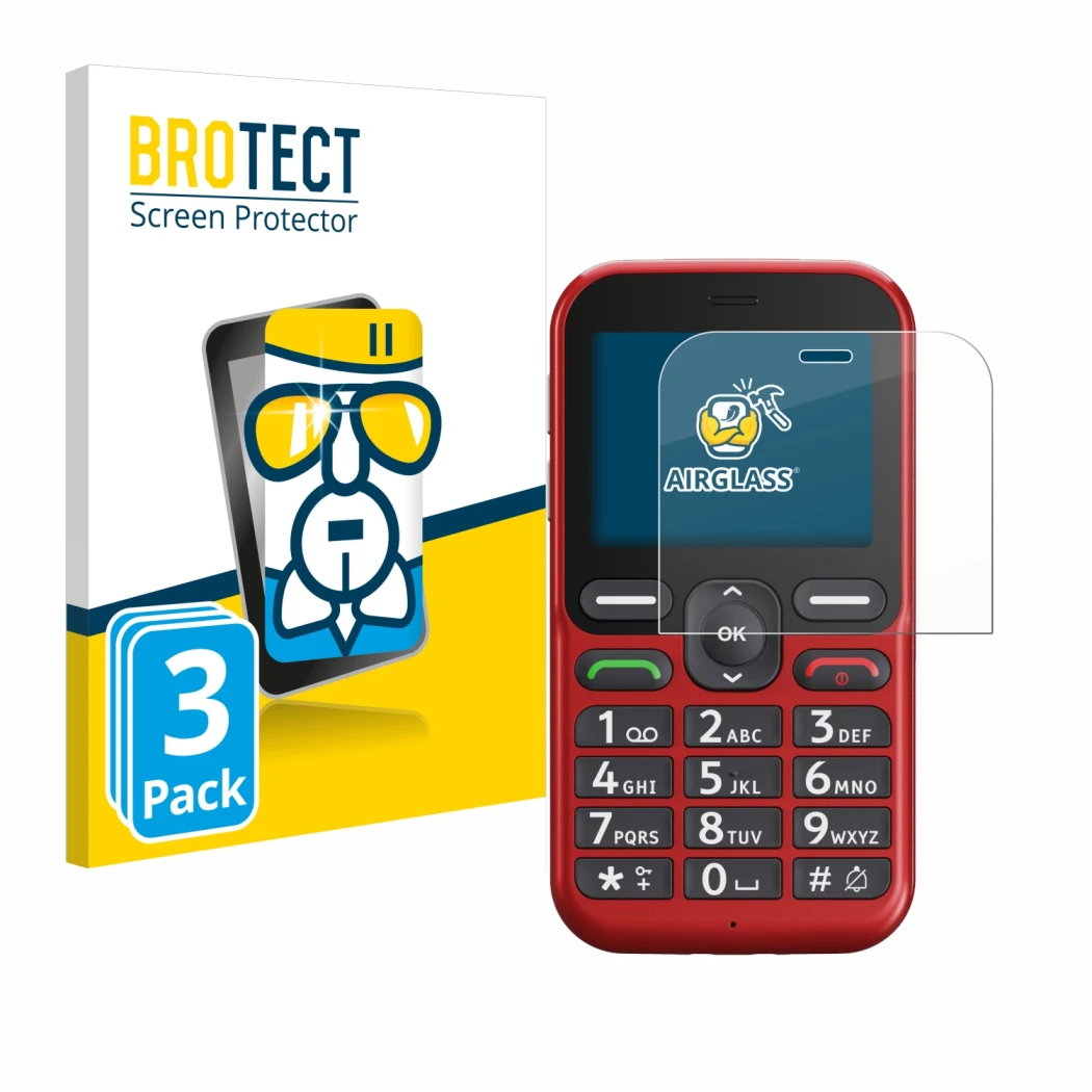 Face avant d’un emballage produit avec le logo de la marque BROTECT. À côté, l’appareil Doro Leva L10 est représenté avec la p