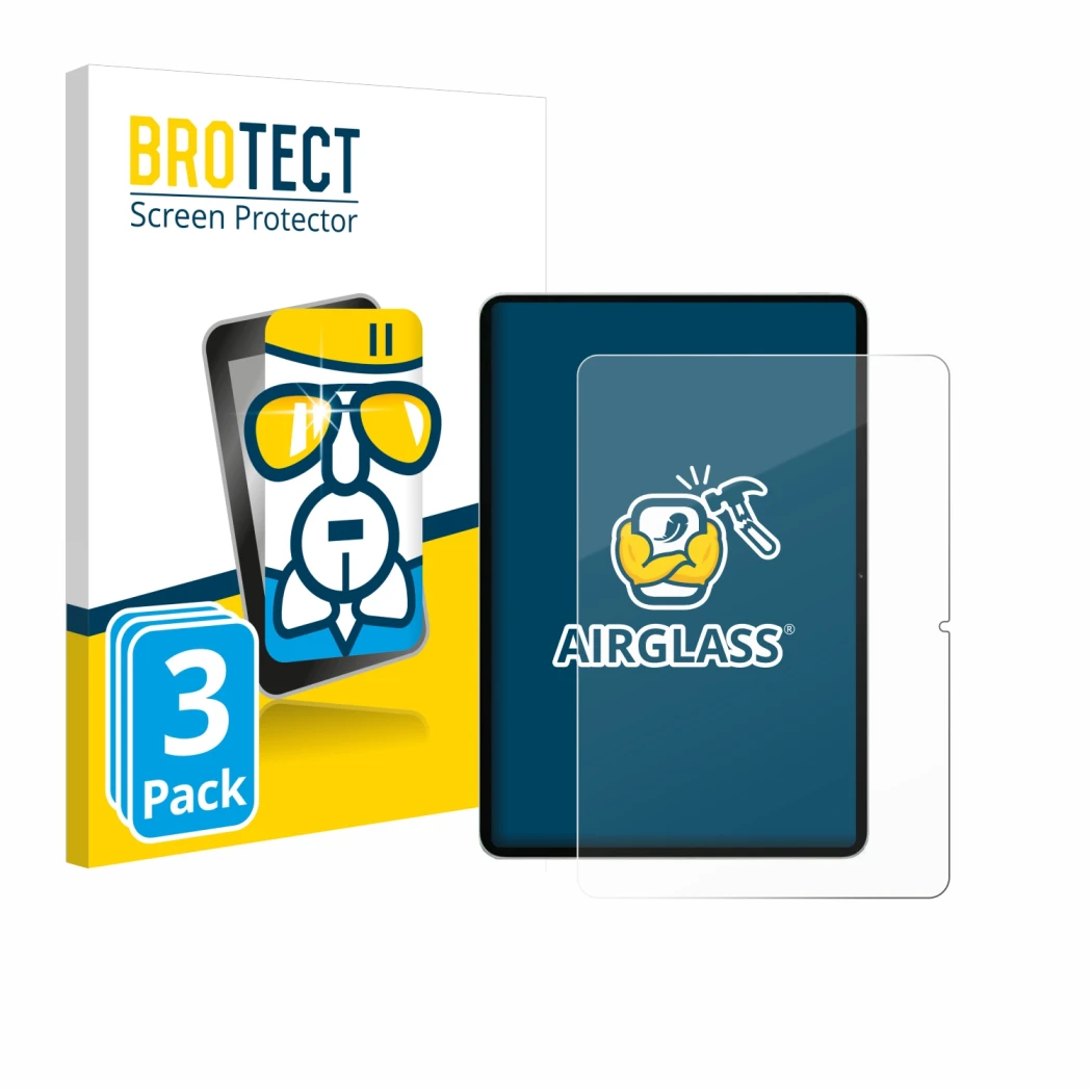 Face avant d’un emballage produit avec le logo de la marque BROTECT. À côté, l’appareil Xiaomi Pad 7 est représenté avec la pr