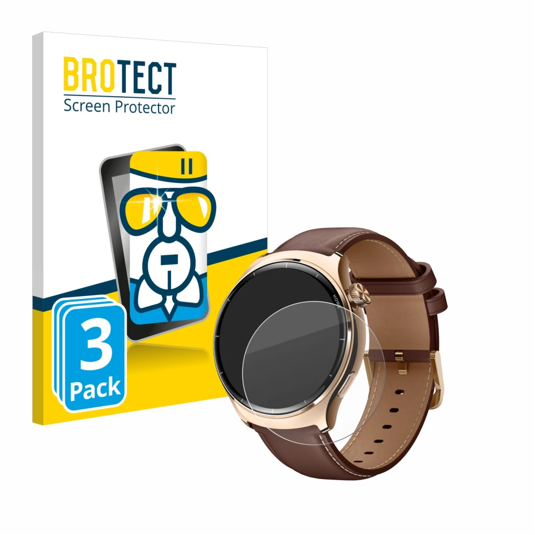 Face avant d’un emballage produit avec le logo de la marque BROTECT. À côté, l’appareil Xiaomi Mibro Lite 3 Pro est représenté