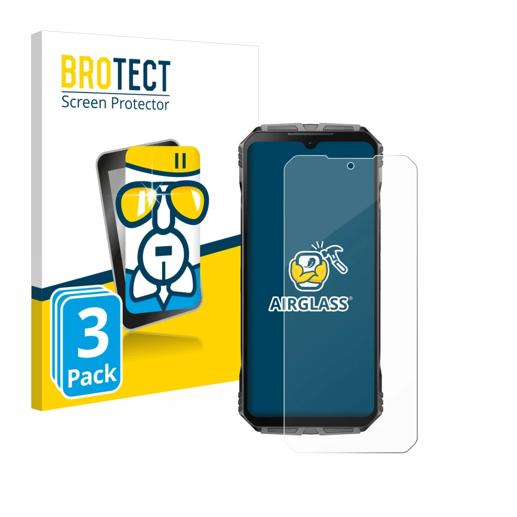 Face avant d’un emballage produit avec le logo de la marque BROTECT. À côté, l’appareil Doogee S Cyber est représenté avec la 