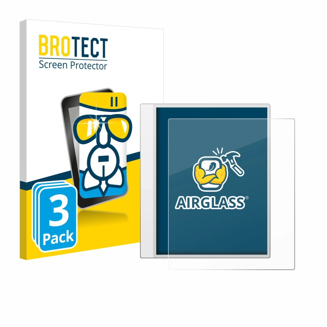 Face avant d’un emballage produit avec le logo de la marque BROTECT. À côté, l’appareil Boox Note Max est représenté avec la p