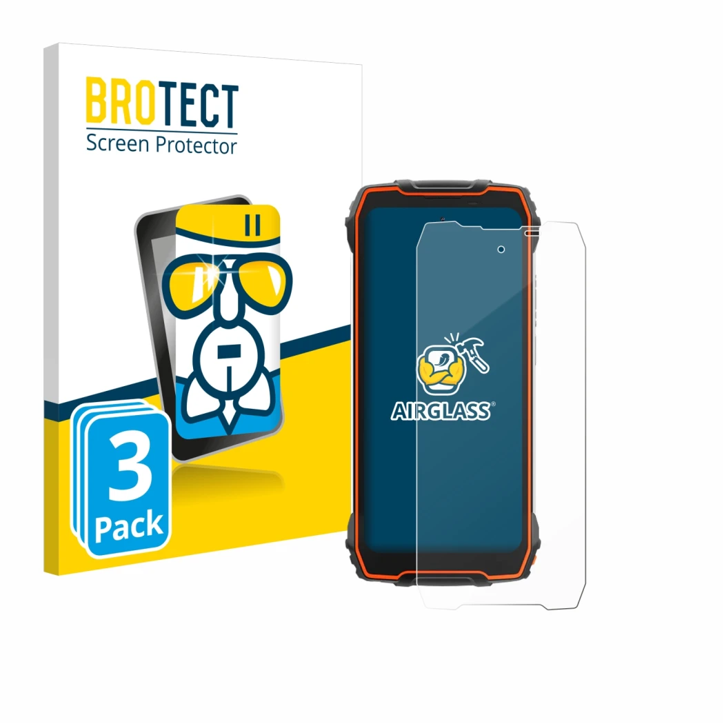 Face avant d’un emballage produit avec le logo de la marque BROTECT. À côté, l’appareil Blackview Oscal Pilot 1 est représenté