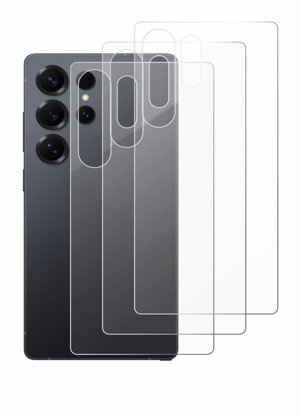 Image de l'appareil Samsung Galaxy S25 Ultra (Arrière) avec une grande variété de protections d'écran.