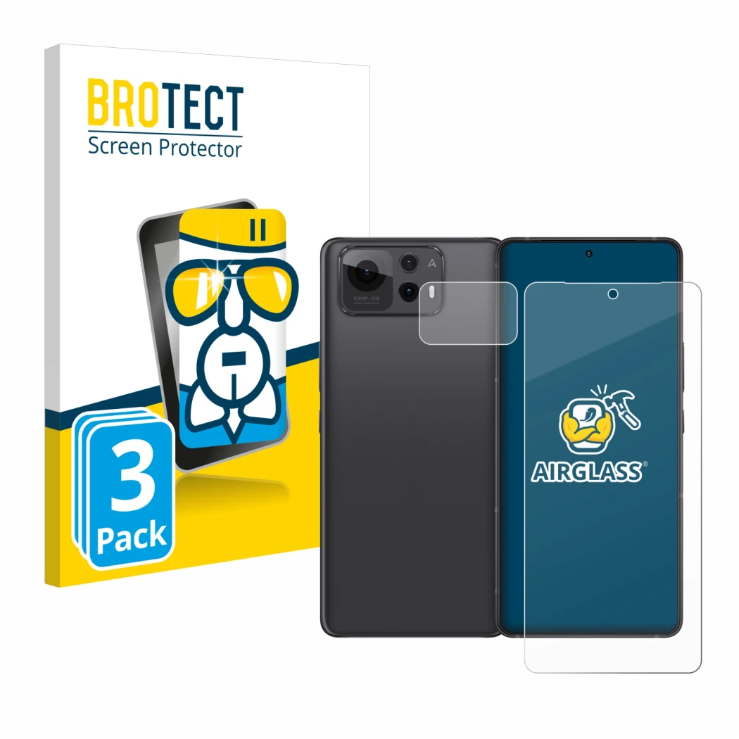 Face avant d’un emballage produit avec le logo de la marque BROTECT. À côté, l’appareil ASUS ZenFone 12 Ultra (Avant+Caméra) e