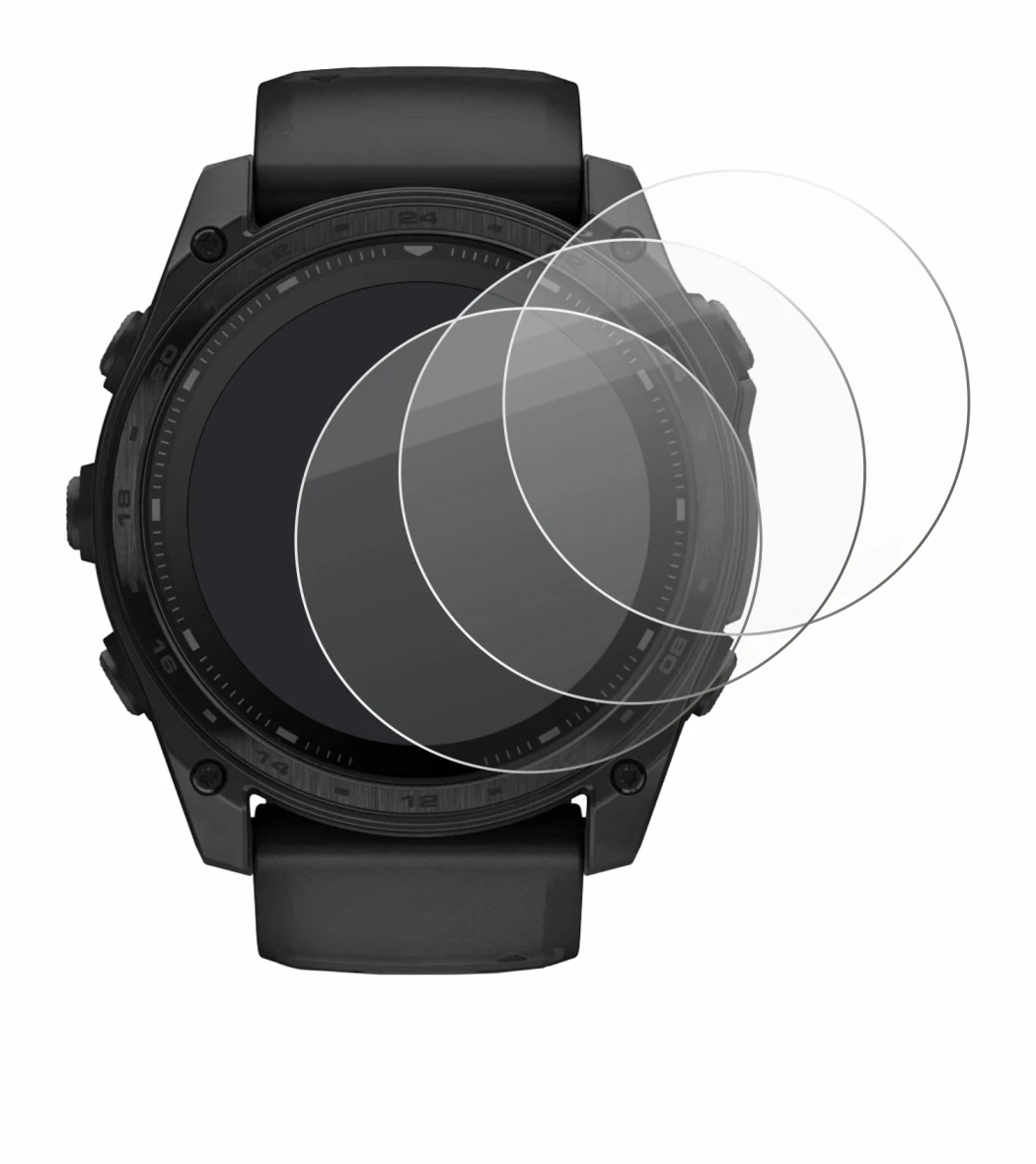 Image de l'appareil Garmin Tactix 8 Solar (51 mm) avec une grande variété de protections d'écran.