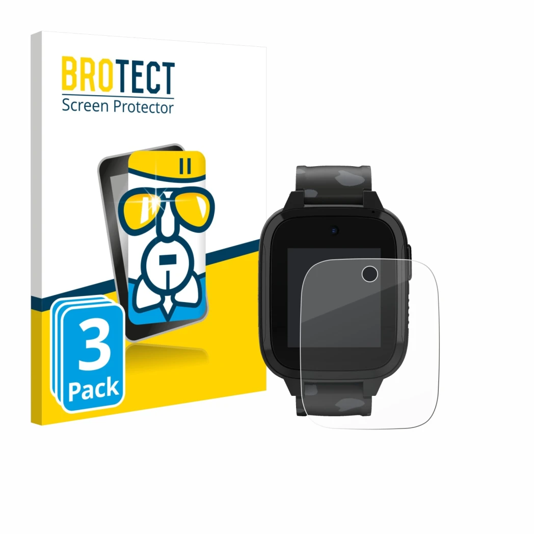 Face avant d’un emballage produit avec le logo de la marque BROTECT. À côté, l’appareil Xplora XGO3 (2e Gen.) est représenté a