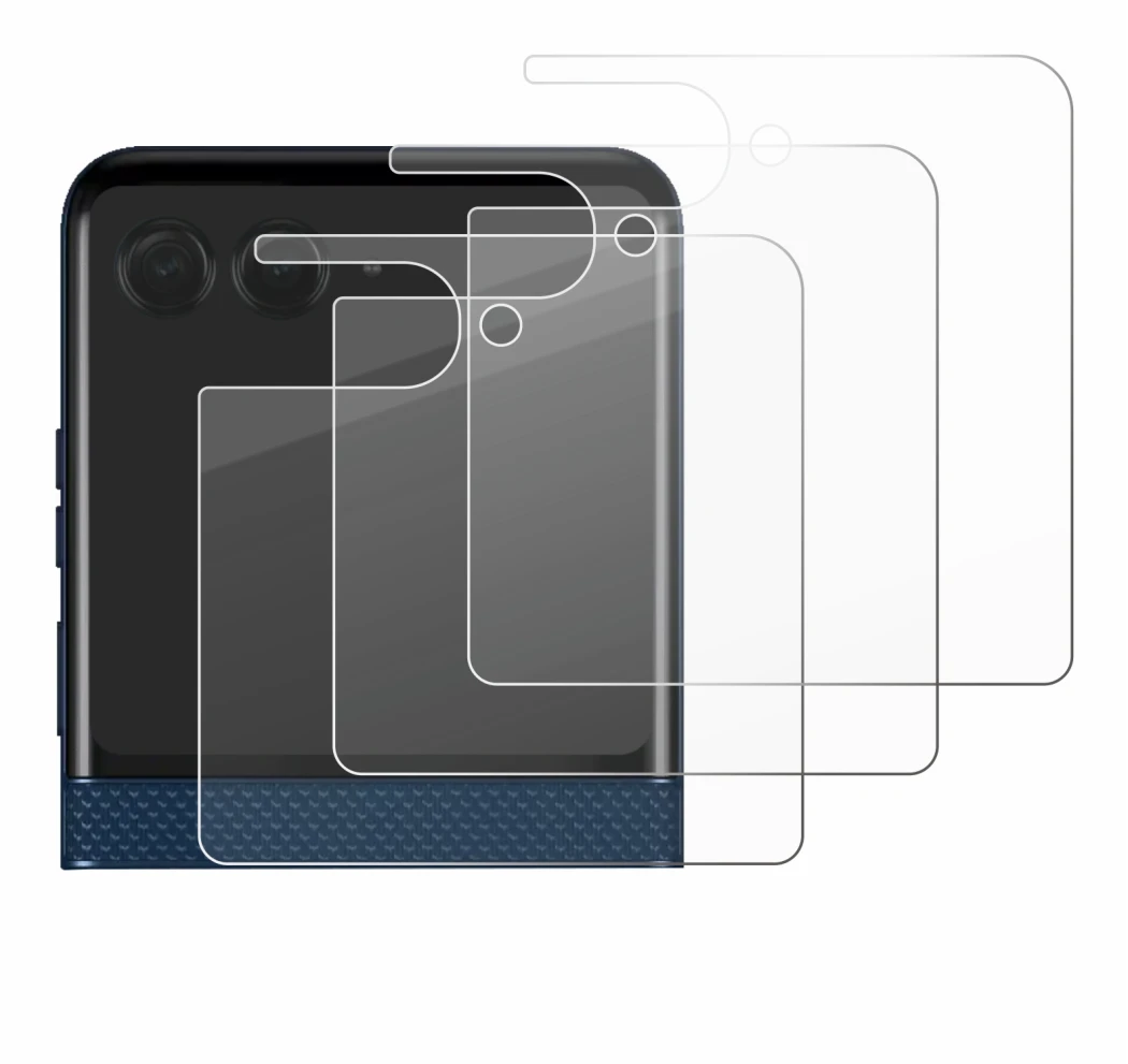Image de l'appareil Motorola Razr 60 (Affichage arrière) avec une grande variété de protections d'écran.