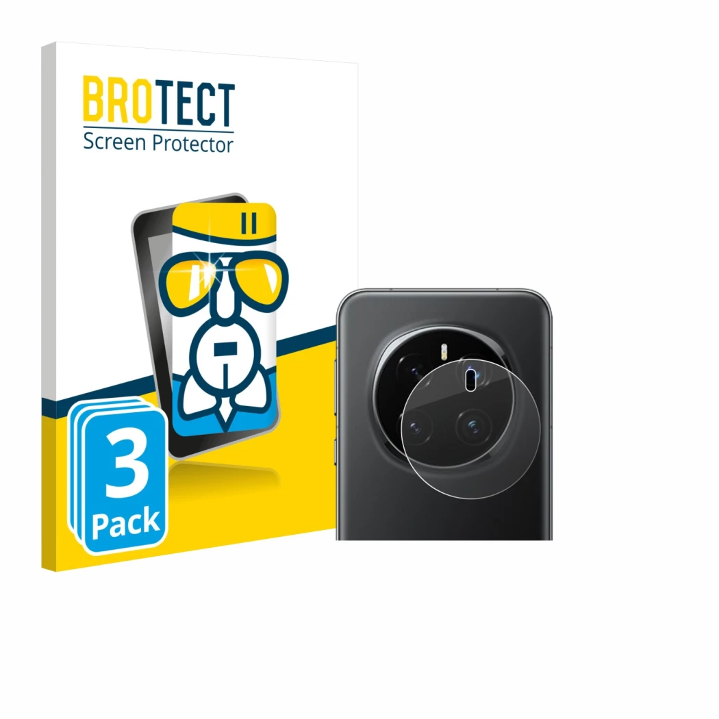 Face avant d’un emballage produit avec le logo de la marque BROTECT. À côté, l’appareil Honor Magic 7 Pro (Caméra UNIQUEMENT) 