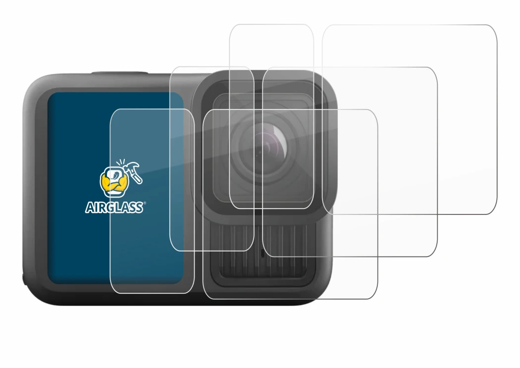 Image de l'appareil GoPro Hero 13 Black Ultra Wide Edition avec une grande variété de protections d'écran.