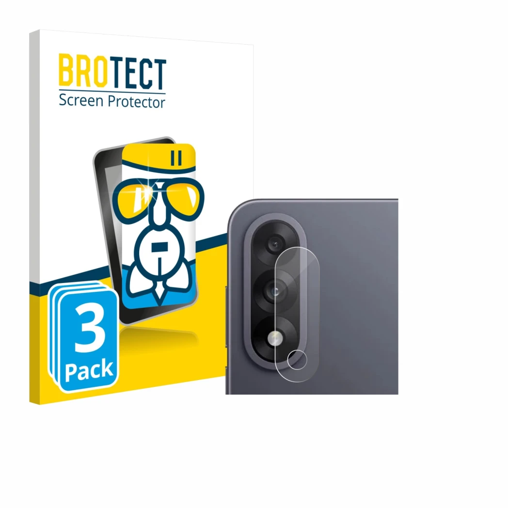 Face avant d’un emballage produit avec le logo de la marque BROTECT. À côté, l’appareil OnePlus Nord 5 (Caméra UNIQUEMENT) est