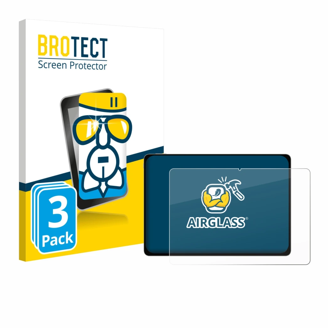 Face avant d’un emballage produit avec le logo de la marque BROTECT. À côté, l’appareil Honor Magicpad 3 est représenté avec l