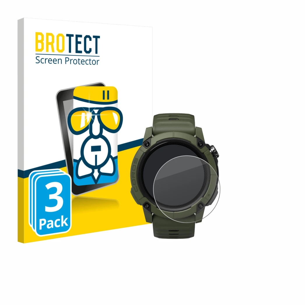 Face avant d’un emballage produit avec le logo de la marque BROTECT. À côté, l’appareil Coros NOMAD est représenté avec la pro