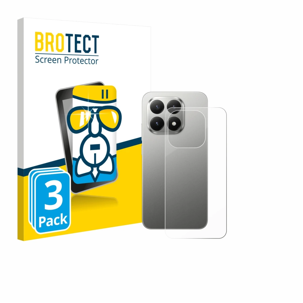 Face avant d’un emballage produit avec le logo de la marque BROTECT. À côté, l’appareil Xiaomi 15T (Arrière) est représenté av