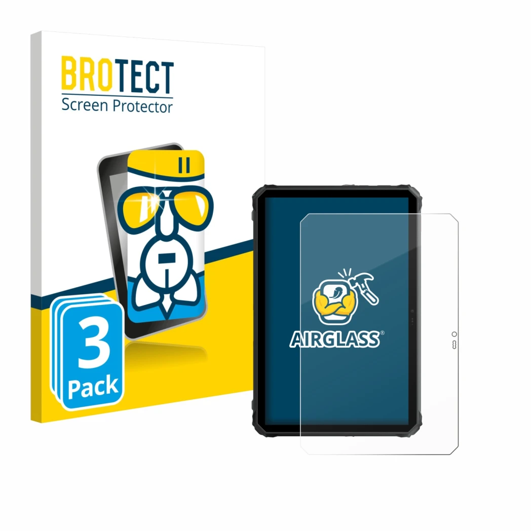 Face avant d’un emballage produit avec le logo de la marque BROTECT. À côté, l’appareil Blackview Active 7 est représenté avec