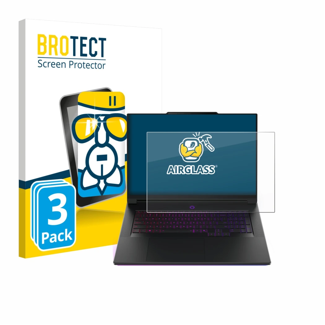 Face avant d’un emballage produit avec le logo de la marque BROTECT. À côté, l’appareil Lenovo Legion 9i Gen 10 18