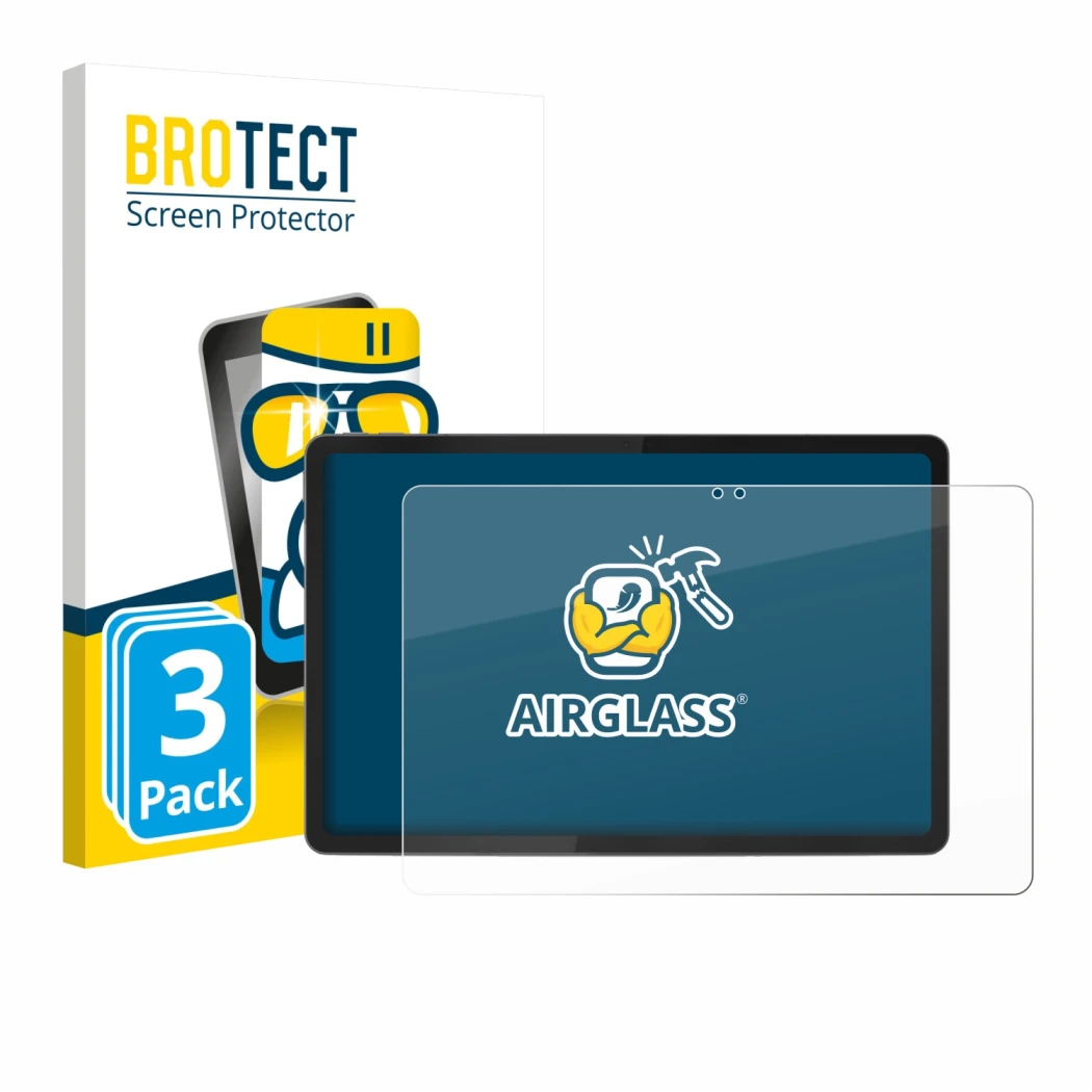 Face avant d’un emballage produit avec le logo de la marque BROTECT. À côté, l’appareil Lenovo Idea Tab 11