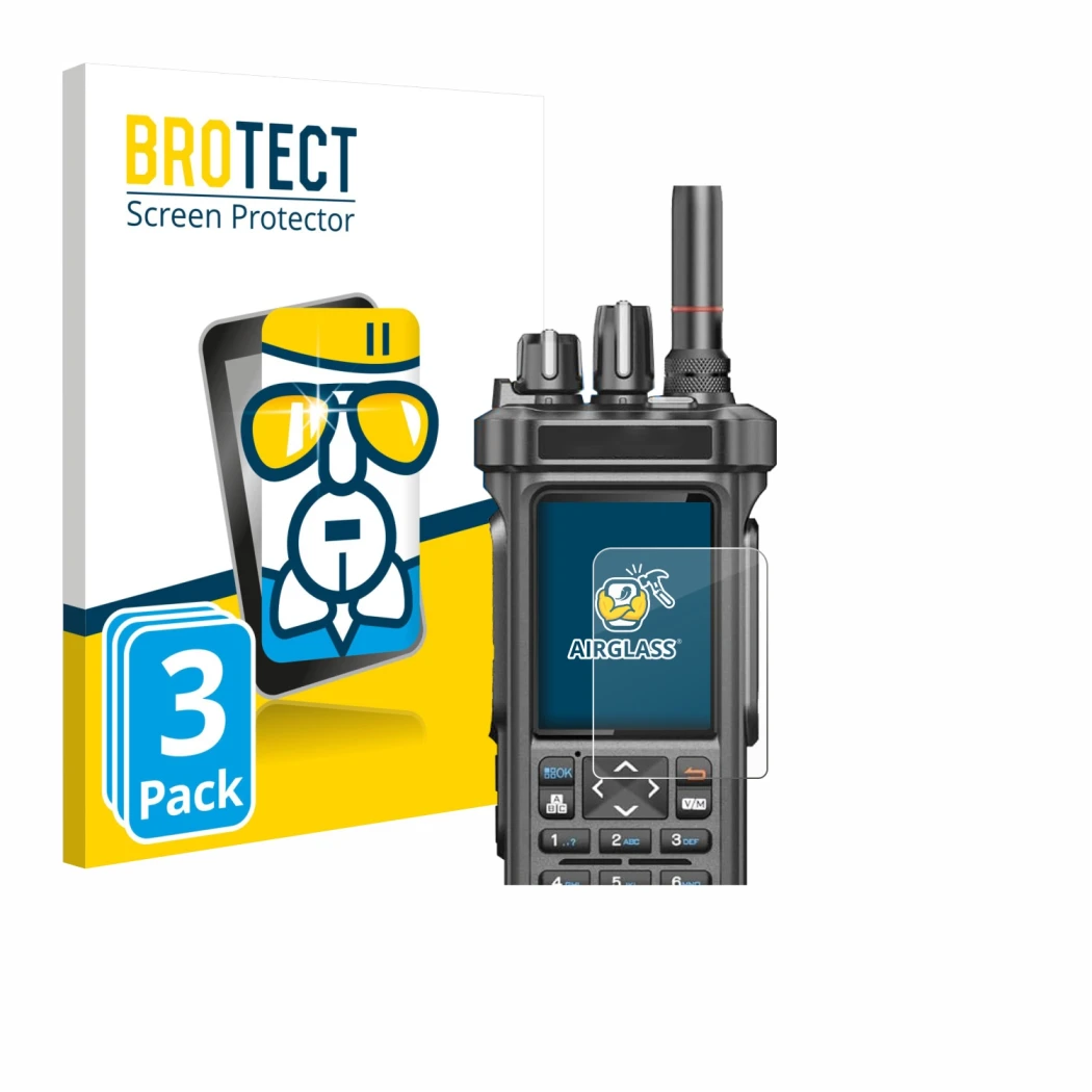 Face avant d’un emballage produit avec le logo de la marque BROTECT. À côté, l’appareil Radtel RT-950 Pro est représenté avec 