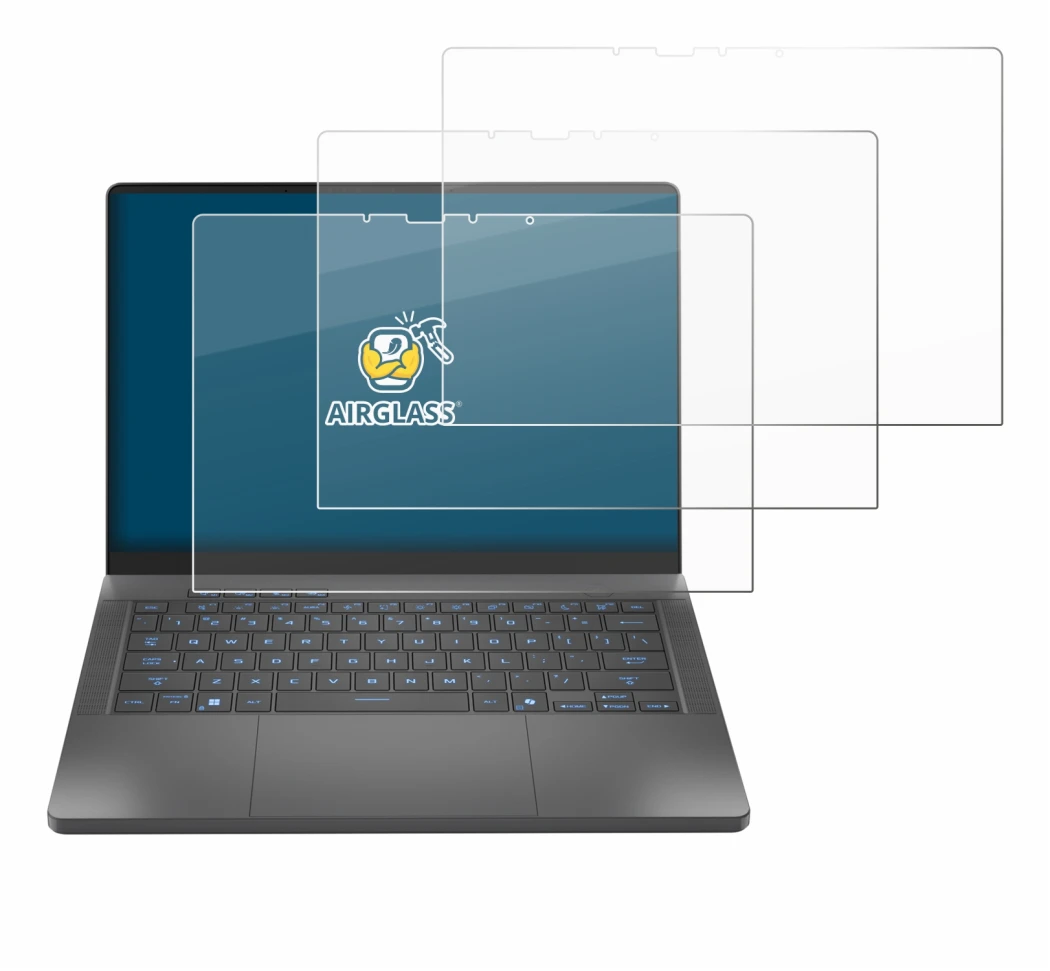 Image de l'appareil ASUS ROG Zephyrus G14 2025 GA403 avec une grande variété de protections d'écran.