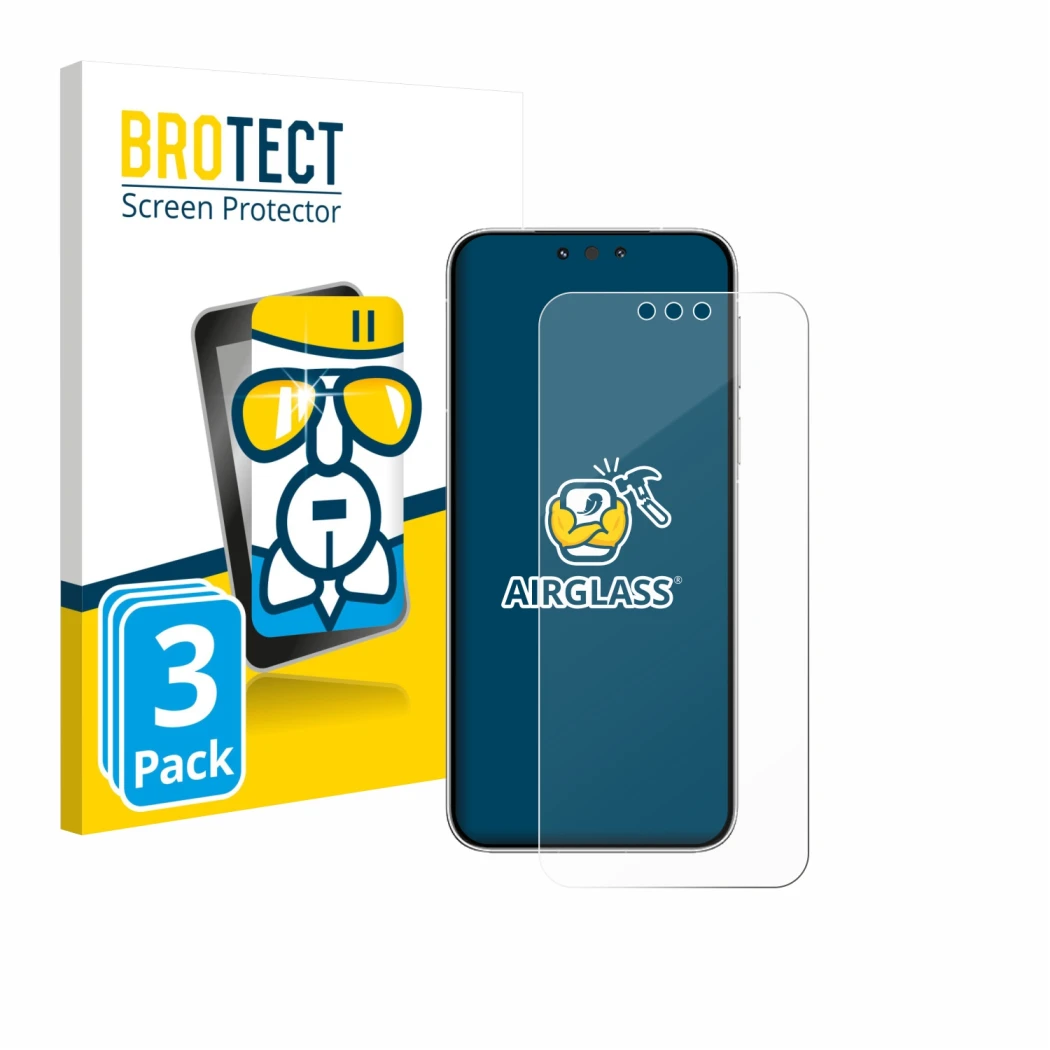 Face avant d’un emballage produit avec le logo de la marque BROTECT. À côté, l’appareil Huawei Mate 80 Pro est représenté avec