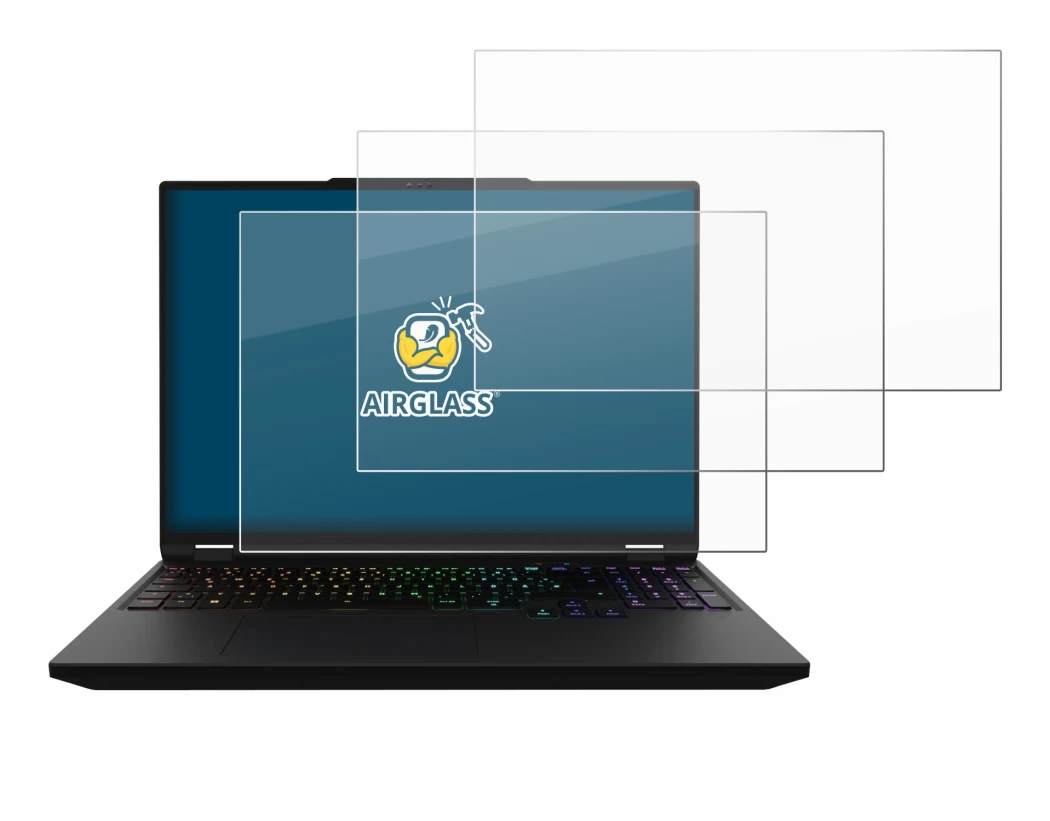 Image de l'appareil XMG Apex 16 Max avec une grande variété de protections d'écran.